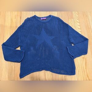Edikted Navy Star Knit Women's Sweater (Size- Small)